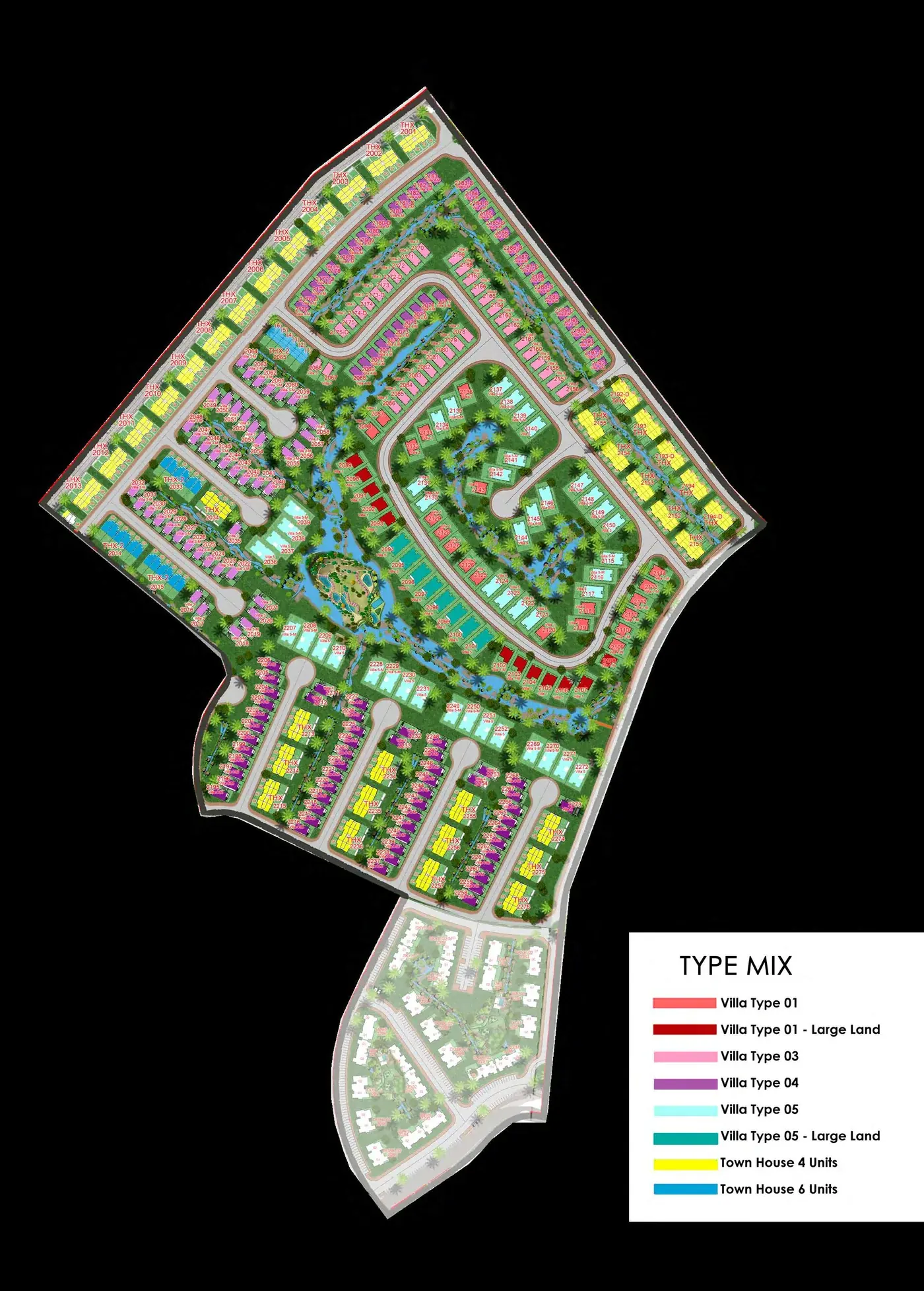 Palm Gardens masterplan with the villa and townhouse type mix